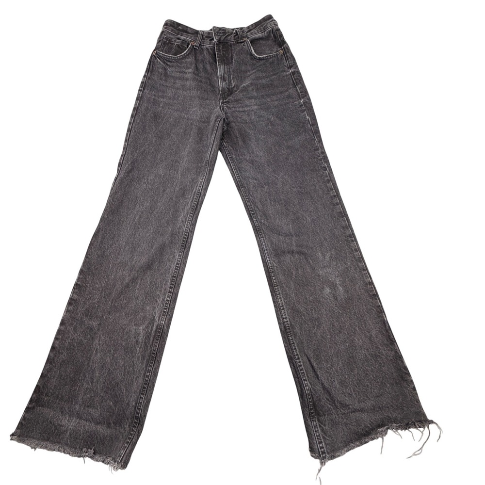 Zara Womens High Waisted Wide Leg Jeans Faded Black Raw Hem Size 6 MEX 28 - Picture 2 of 9
